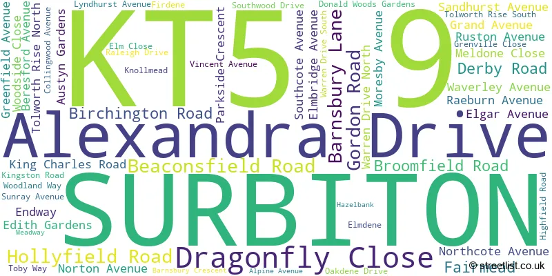 A word cloud for the KT5 9 postcode